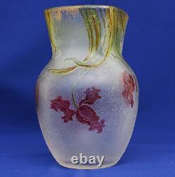 CHOISY-LE-ROI Grand Vase Cristal Gravé Acide et Emaillé Art Nouveau XIXème