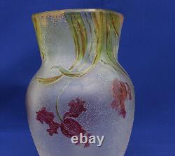 CHOISY-LE-ROI Grand Vase Cristal Gravé Acide et Emaillé Art Nouveau XIXème