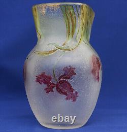 CHOISY-LE-ROI Grand Vase Cristal Gravé Acide et Emaillé Art Nouveau XIXème