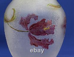 CHOISY-LE-ROI Grand Vase Cristal Gravé Acide et Emaillé Art Nouveau XIXème