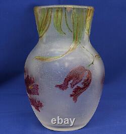 CHOISY-LE-ROI Grand Vase Cristal Gravé Acide et Emaillé Art Nouveau XIXème
