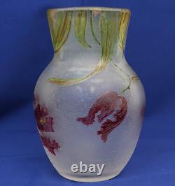 CHOISY-LE-ROI Grand Vase Cristal Gravé Acide et Emaillé Art Nouveau XIXème