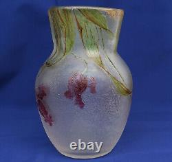 CHOISY-LE-ROI Grand Vase Cristal Gravé Acide et Emaillé Art Nouveau XIXème