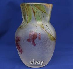 CHOISY-LE-ROI Grand Vase Cristal Gravé Acide et Emaillé Art Nouveau XIXème