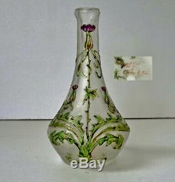 CHOISY LE ROI Vase aux Chardons en Verre Givré Gravé Acide Art Nouveau