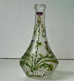 CHOISY LE ROI Vase aux Chardons en Verre Givré Gravé Acide Art Nouveau