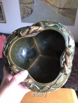 Cache Pot / Vase Style Art Nouveau Tripode & Trilobé, Riche Motif Floral