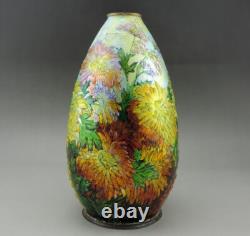 Camille Fauré Enamel Chrysanthemum Vase. Grand vase art nouveau C. Fauré limoges