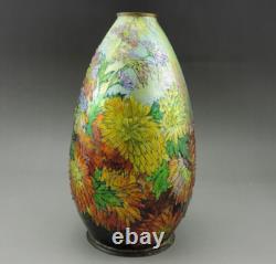 Camille Fauré Enamel Chrysanthemum Vase. Grand vase art nouveau C. Fauré limoges