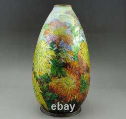 Camille Fauré Enamel Chrysanthemum Vase. Grand vase art nouveau C. Fauré limoges