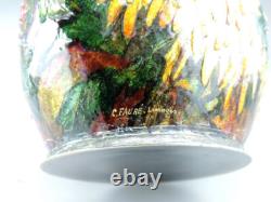 Camille Fauré Enamel Chrysanthemum Vase. Grand vase art nouveau C. Fauré limoges