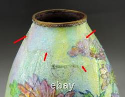 Camille Fauré Enamel Chrysanthemum Vase. Grand vase art nouveau C. Fauré limoges