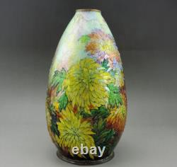 Camille Fauré Enamel Chrysanthemum Vase. Grand vase art nouveau C. Fauré limoges