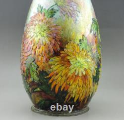 Camille Fauré Enamel Chrysanthemum Vase. Grand vase art nouveau C. Fauré limoges
