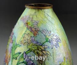 Camille Fauré Enamel Chrysanthemum Vase. Grand vase art nouveau C. Fauré limoges