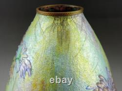 Camille Fauré Enamel Chrysanthemum Vase. Grand vase art nouveau C. Fauré limoges