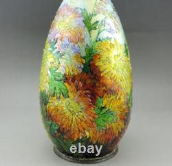 Camille Fauré Enamel Chrysanthemum Vase. Grand vase art nouveau C. Fauré limoges