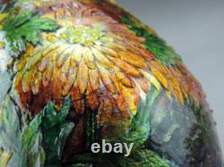 Camille Fauré Enamel Chrysanthemum Vase. Grand vase art nouveau C. Fauré limoges