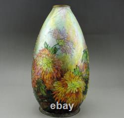 Camille Fauré Enamel Chrysanthemum Vase. Grand vase art nouveau C. Fauré limoges