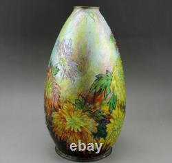 Camille Fauré Enamel Chrysanthemum Vase. Grand vase art nouveau C. Fauré limoges