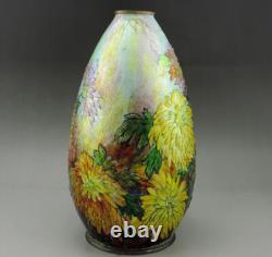 Camille Fauré Enamel Chrysanthemum Vase. Grand vase art nouveau C. Fauré limoges