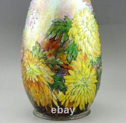 Camille Fauré Enamel Chrysanthemum Vase. Grand vase art nouveau C. Fauré limoges