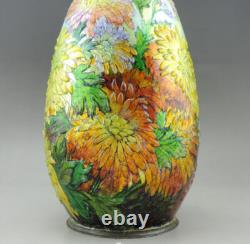 Camille Fauré Enamel Chrysanthemum Vase. Grand vase art nouveau C. Fauré limoges