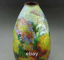 Camille Fauré Enamel Chrysanthemum Vase. Grand vase art nouveau C. Fauré limoges