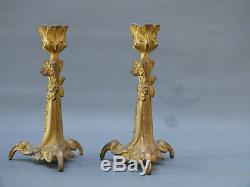 Claude Bonnefond Paire De Bougeoirs Art Nouveau 1900 Bronze Dore Cf Vase