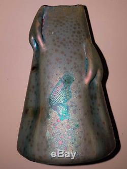 Clement Massier Vase Aux Decor De Papillons Emaux Flammes Et Irises Art Nouveau