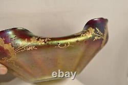 Coupe Art Nouveau Ancien Verre Irise Emaille Antique Iridiscent Glass Vase