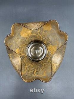 Coupe verre Art Nouveau feuillages gravés acide dorure c. 1900 Antique glass cup