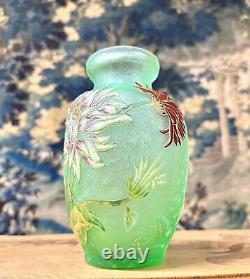 Cristallerie émile Gallé, Vase En Verre émaillé Aux Chrysanthèmes, Art Nouveau