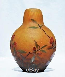 DAUM NANCY GROS Vase Cognassier du Japon Pâte de Verre Gravé Émaillé Art Nouveau