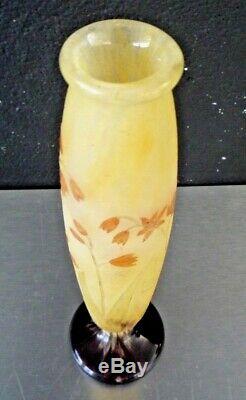 DAUM # NANCY Très beau vase art nouveau dégagé à l'acide et émaillé, gallé, muller
