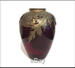 Daum Nançy France Circa 1910 Vase En Verre Monture Metal Art Nouveau