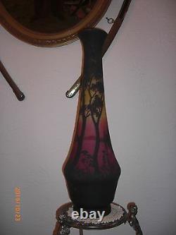 DAUM Nancy Rare grand VASE 1900, décors dégagé à l'acide ART NOUVEAU 66 cms