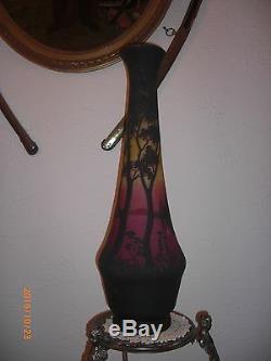 DAUM Nancy Rare grand VASE 1900, décors dégagé à l'acide ART NOUVEAU 66 cms