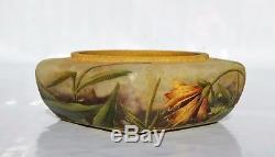 DAUM à NANCY Précieux Vase Coupe illet Pâte de Verre Gravé Émaillé Art Nouveau