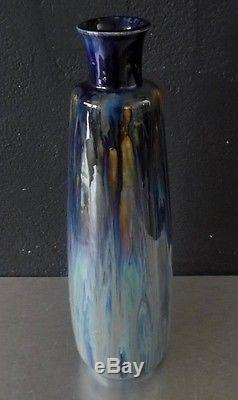 Dalpayrat Grand vase art nouveau Grès émaillé brun, bleu, turquoise, irisé
