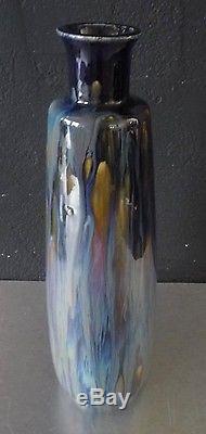 Dalpayrat Grand vase art nouveau Grès émaillé brun, bleu, turquoise, irisé