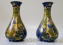 Dans le gout d'Alphonse Mucha Muséale paire de vases époque art nouveau
