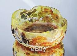 Daum Nancy Coupe Décor aux Mûres Verre Gravé Émaillé Art Nouveau vase gallé