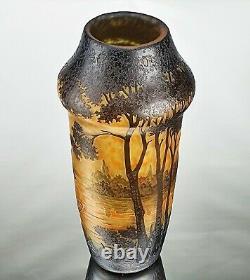 Daum Nancy Grand Vase au Paysage Lacustre Pâte de Verre Gravé ART NOUVEAU