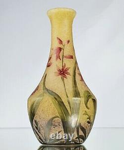 Daum Nancy Précieux Vase Montbretias Pâte de Verre Gravé Emaillé ART NOUVEAU