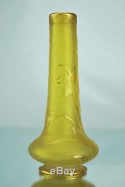 Daum Nancy Précieux Vase Parlant Décor Iris Verre Gravé Coloré Or Art Nouveau