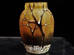 Daum Nancy Rare Vase Miniature Paysage Hivernale Art Nouveau Debut 20 Eme C833