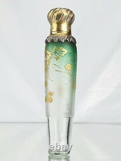 Daum Nancy Vase Flacon Décor de Mûres Verre Gravé Émaillé Argent Art Nouveau