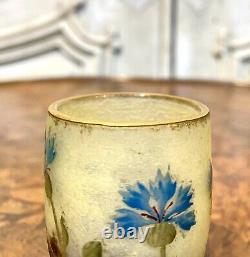 Daum Nancy Vase Miniature Aux Bleuets, Pate De Verre Art Nouveau