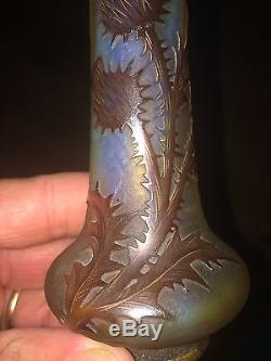 Daum Nancy Vase Soliflore Aux Chardons Art Nouveau 1900 Signé Art French Glass